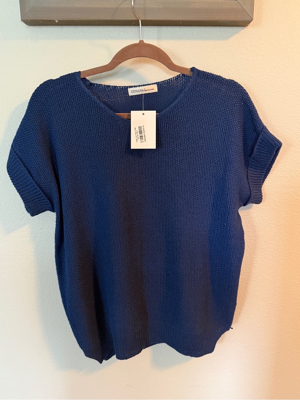 Zenana Outfitters Navy Blue Knit Short Sleeve Top